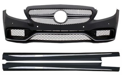 Front Bumper suitable for Mercedes C-Class W205 S205 (2014-2018) C63 Design with Side Skirts Sport