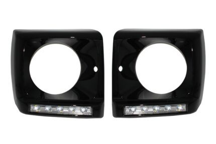 Black Headlights Covers with LED DRL Chrome Daytime Running Lights suitable for Mercedes G-Class W463 (1989-up) G65 Design Black