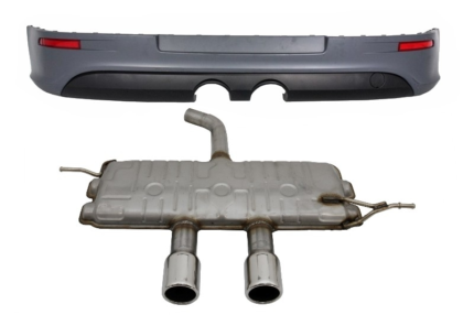 Rear Bumper Extension suitable for VW Golf 5 V (2003-2007) R32 Look with Complete Exhaust System Catback Muffler