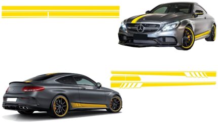 Set Sticker Side Decals & Upper Bonnet Roof Tailgate Matte Yellow suitable for Mercedes C205 Coupe A205 Cabriolet (2014-up)