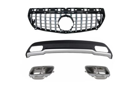 Air Diffuser with Exhaust Muffler Tips and GT-R Panamericana Grille suitable for Mercedes A-Class W176 (2012-08.2018) Sport Pack
