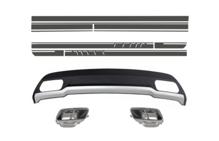 Air Diffuser with Exhaust Tips and Stickers Grey for Mercedes A-Class W176 (2012-2018) Sport Pack