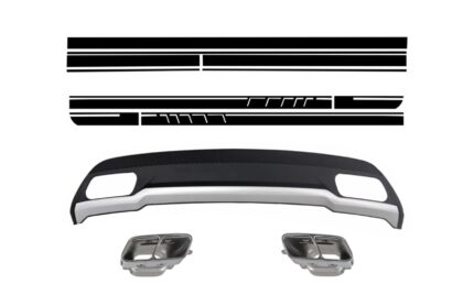 Rear Bumper Air Diffuser with Exhaust Tips and Stickers Black for Mercedes A-Class W176 (2012-2018) Sport Pack