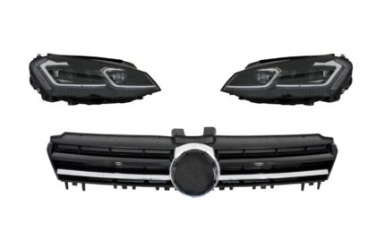 Headlights LED Dynamic Turning Lights G7.5 Look with Central Grille suitable for VW Golf 7 VII (2012-2017) R-Line Design Chrome