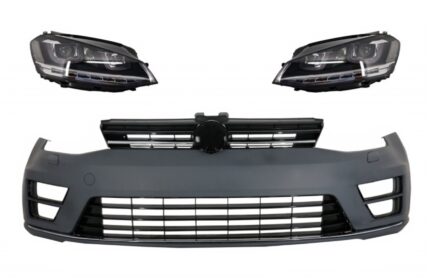 Front Bumper with Headlights 3D DRL Silver LED FLOWING Dynamic Sequential Turning Lights suitable for VW Golf VII 7 (2013-2017) R-Line Look