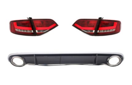 LED Taillights with Rear Diffuser and Exhaust Tips suitable for Audi A4 B8 8K Limousine (2007-2010) Red Clear RS4 Design