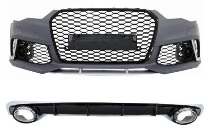 Front Bumper suitable for Audi A6 4G Facelift (2015-2018) and Rear Bumper Valance Diffuser With Exhaust Tips RS6 Design