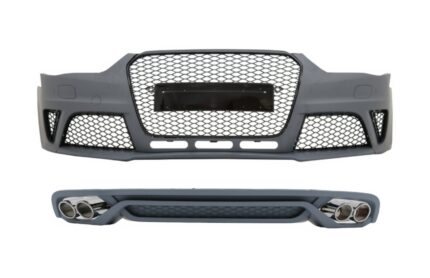 Front Bumper with Rear Diffuser and Exhaust Muffler Tips suitable for Audi A4 B8 Sedan Facelift (2012-2015) RS4 Design