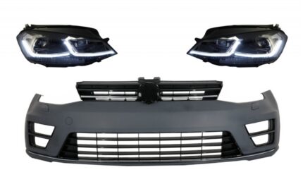 Front Bumper with RHD LED Headlights Sequential Dynamic Turning Lights suitable for VW Golf VII 7 (2013-2017) R-Line Look