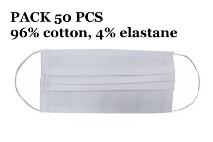 Package of 50 Reusable Mask with Folds 96% Cotton and 4% Elastane 2 Layers Unisex Washable