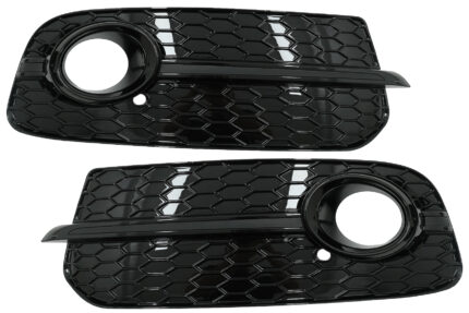 Fog Lamp Covers Side Grilles suitable for Audi Q5 SUV 8R Facelift (2012-2016) Full Black RS Design