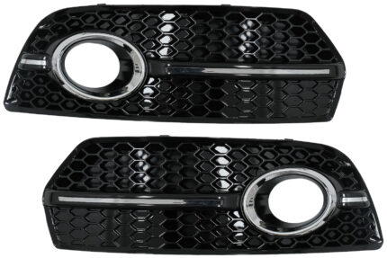 Fog Lamp Covers Side Grilles suitable for Audi Q5 SUV 8R (2008-2011) RS Design Piano Black Chrome