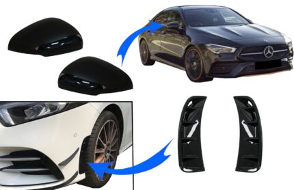 Mirror Cover with Side Vents Front Bumper suitable for Mercedes A-Class W177 (05.2018-2022) V177 (09.2018-2022) Night Package Look