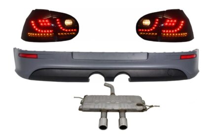 Rear Bumper Extension with Taillights LED Smoke Black and Complet Exhaust System suitable for VW Golf 5 V (2003-2007) R32 Look