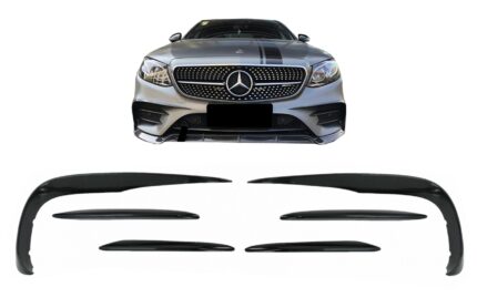 Front Bumper Splitters Fins Aero suitable for Mercedes E-Class W213 S213 C238 A238 Sport Line E53 (2016-2020) Piano Black