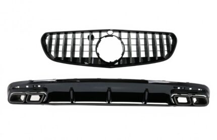 Rear Bumper Air Diffuser with Black Muffler Tips suitable for Mercedes S-Class C217 Coupe (2018-2020) and Central Grille S63 Facelift Design