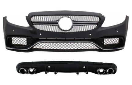 Front Bumper with Diffuser and Exhaust Muffler Tips suitable for Mercedes C-Class W205 Sedan S205 Estate (2014-2020) C63 Design