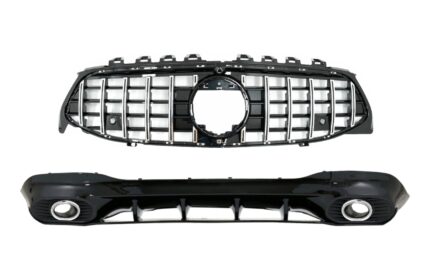 Rear Diffuser and Exhaust Tips with Front Grille suitable for Mercedes CLA X118 Shooting Brake C118 Coupe Sport Line (2019-up) CLA35 GT-R Design