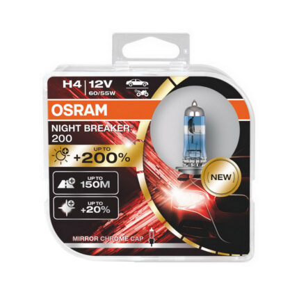OSRAM NIGHT BREAKER 200 H4 Auto- Moto Halogen Headlamp 64193NB200-HCB Hardcore Box
