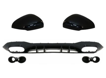 Rear Bumper Valance Diffuser with Black Exhaust Tips and Mirror Cover suitable for Mercedes A-Class V177 Hatchback (05.2018-2022)