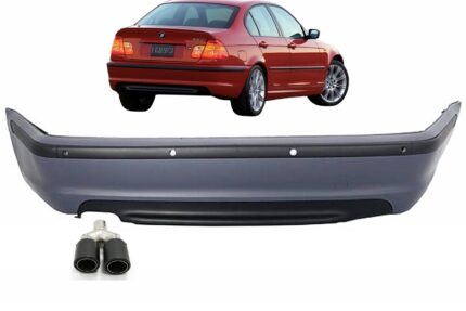 Rear Bumper suitable for BMW 3 Series E46 4D Sedan (1998-2004) M-Technik Design with Exhaust Muffler Tip Matte Carbon Fiber